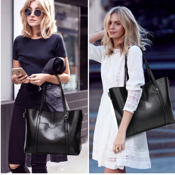 Classic Vegan Leather Tote Shoulder Bag - Picture 8 of 10